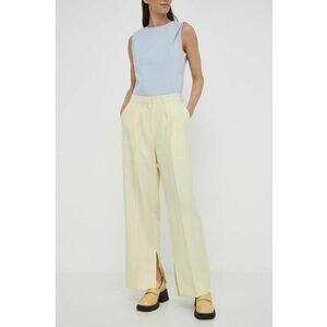 Herskind pantaloni femei, culoarea galben, lat, high waist imagine