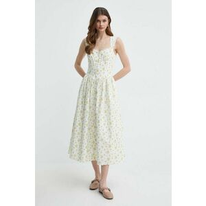 Bardot rochie din in culoarea galben, midi, evazati imagine