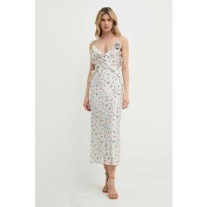 Bardot rochie OLEA culoarea bej, maxi, evazati, 59176DB imagine