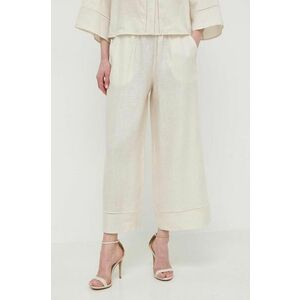 Max Mara Leisure pantaloni din in culoarea bej, lat, high waist 2416130000000 imagine