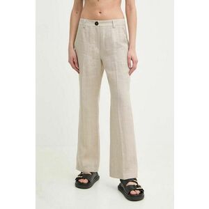 Marella pantaloni din in culoarea bej, drept, high waist, 2413131272200 2413130000000 imagine