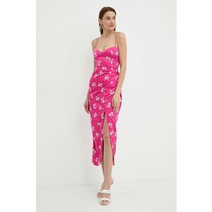 Bardot rochie AMIKA culoarea roz, midi, mulata, 59216DB imagine