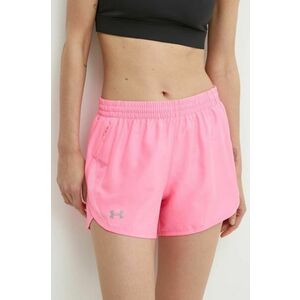 Under Armour pantaloni scurți de alergare Fly By culoarea roz, neted, high waist imagine