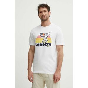 Lacoste tricou din bumbac barbati, culoarea alb, cu imprimeu imagine