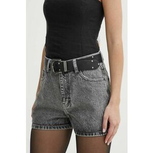 Rotate pantaloni scurti jeans femei, culoarea gri, cu imprimeu, high waist imagine