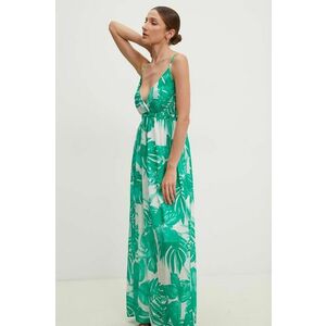 Answear Lab rochie din matase culoarea verde, maxi, evazati imagine