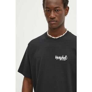 Herschel tricou din bumbac barbati, culoarea negru, cu imprimeu imagine