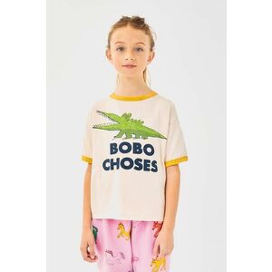 Bobo Choses tricou de bumbac pentru copii Talking Crocodile culoarea bej, cu imprimeu, 224AC002 imagine