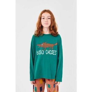 Bobo Choses longsleeve din bumbac pentru copii The Clever Fox culoarea verde, cu imprimeu, 224AC019 imagine