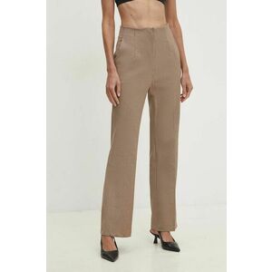 Answear Lab pantaloni femei, culoarea bej, drept, high waist imagine