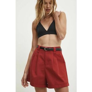 Answear Lab pantaloni scurti femei, culoarea rosu, neted, high waist imagine