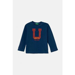 United Colors of Benetton Longsleeve din bumbac pentru copii culoarea albastru marin, cu imprimeu imagine