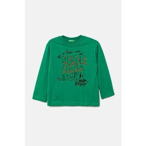 United Colors of Benetton longsleeve din bumbac culoarea verde, cu imprimeu imagine