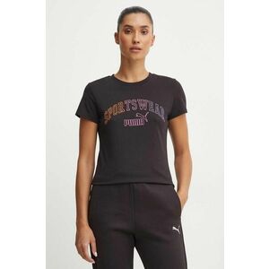 Puma tricou din bumbac femei, culoarea negru, 682986 imagine