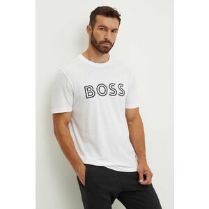 Boss Green tricou din bumbac barbati, culoarea alb, cu imprimeu, 50519358 imagine