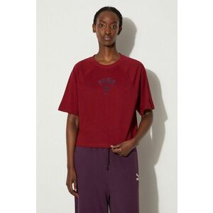 Puma tricou din bumbac Classics Play Paris Relaxed Tee femei, culoarea bordo, 626808 imagine