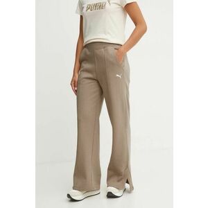 Puma pantaloni de trening din bumbac culoarea bej, neted, 682720 imagine