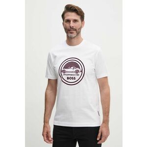 BOSS tricou din bumbac x Porsche barbati, culoarea alb, cu imprimeu, 50522795 imagine