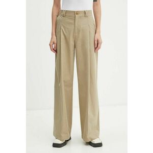 AERON pantaloni de bumbac culoarea bej, lat, high waist, PFPA249512 imagine