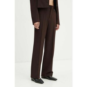 AERON pantaloni femei, culoarea maro, drept, high waist, PFPA267511 imagine