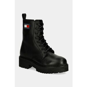 Tommy Jeans bocanci de piele TJW URBAN LACE UP BOOT femei, culoarea negru, cu toc plat, EN0EN02628 imagine