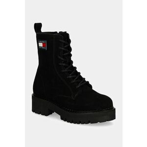 Tommy Jeans botine TJW URBAN LACE UP SUEDE femei, culoarea negru, cu toc plat, EN0EN02630 imagine