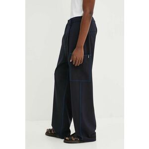 Sunnei pantaloni din lana culoarea albastru marin, drept, RTWMBOT007 imagine