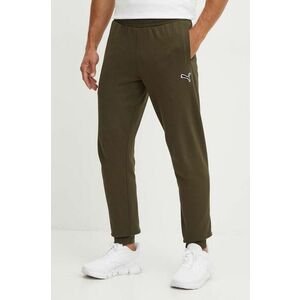 Puma pantaloni de trening din bumbac culoarea verde, neted, 676816 imagine