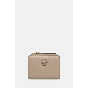 Tory Burch portofel de piele McGraw Bi-Fold femei, culoarea bej, 158904 imagine