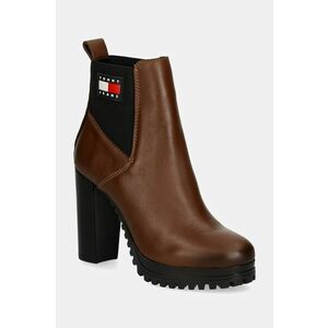 Tommy Jeans ghete chelsea de piele TJW NEW ESS HIGH HEEL BOOT femei, culoarea maro, cu toc plat, EN0EN02439 imagine