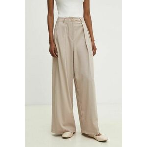 Answear Lab pantaloni femei, culoarea bej, lat, high waist imagine