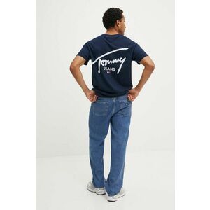 Tommy Jeans tricou din bumbac barbati, culoarea albastru marin, cu imprimeu, DM0DM18536 imagine