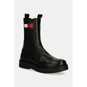 Tommy Jeans ghete chelsea de piele TJW LONG CHELSEA BOOT femei, culoarea negru, cu platforma, EN0EN02625 imagine