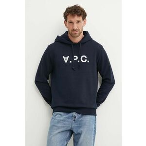 A.P.C. hanorac de bumbac hoodie standard grand vpc GOTS culoarea albastru marin, cu glugă, cu imprimeu, COHBN.M27908 imagine