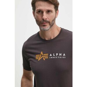 Alpha Industries tricou din bumbac Label barbati, culoarea maro, cu imprimeu, 118502 imagine