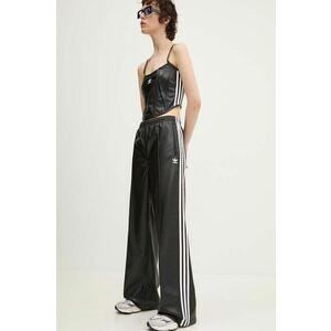 adidas Originals pantaloni Firebird Pleather Pant femei, culoarea negru, lat, high waist, IY7245 imagine