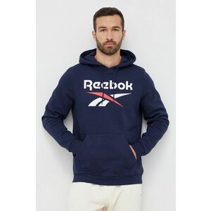 Reebok bluza barbati, culoarea albastru marin, cu glugă, cu imprimeu imagine