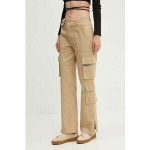 Sixth June pantaloni de bumbac culoarea bej, fason cargo, high waist imagine