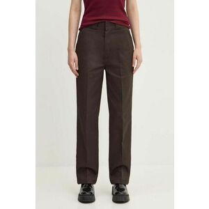 Dickies pantaloni femei, culoarea maro, drept, high waist imagine