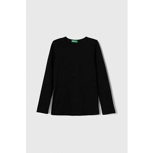 United Colors of Benetton longsleeve din bumbac pentru copii culoarea negru, neted imagine