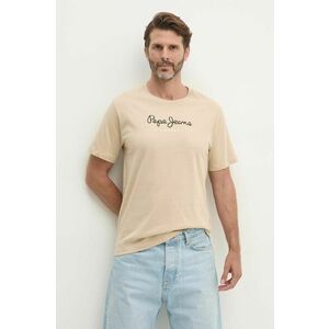 Pepe Jeans tricou din bumbac Eggo barbati, culoarea bej, cu imprimeu, PM508208 imagine