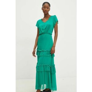 Answear Lab rochie din matase culoarea verde, maxi, evazati imagine