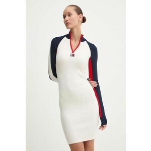 Tommy Jeans rochie culoarea bej, mini, mulata, DW0DW18701 imagine