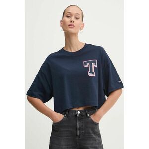 Tommy Jeans tricou din bumbac femei, culoarea albastru marin, DW0DW18656 imagine