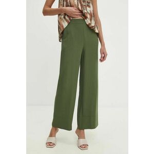 Answear Lab pantaloni din in culoarea verde, drept, high waist imagine