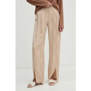 Sisley pantaloni din amestec de in culoarea bej, lat, high waist, 43MELF05I imagine