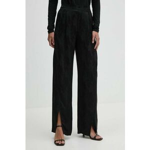 Sisley pantaloni din amestec de in culoarea negru, lat, high waist, 43MELF05I imagine