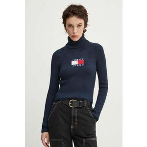 Tommy Jeans pulover din amestec de lana femei, culoarea albastru marin, cu guler, DW0DW18678 imagine