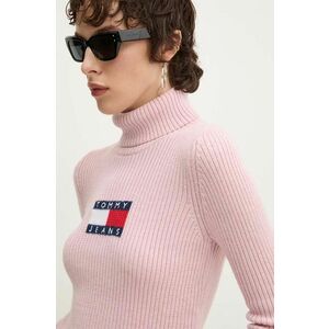 Tommy Jeans pulover din amestec de lana femei, culoarea roz, cu guler, DW0DW18678 imagine