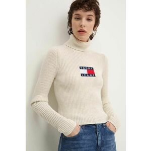 Tommy Jeans pulover din amestec de lana femei, culoarea bej, cu guler, DW0DW18678 imagine